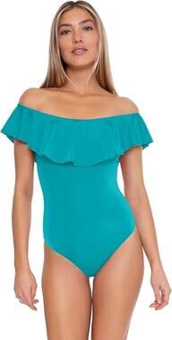Trina Turk Monaco Off the Shoulder Ruffle One-Piece Swimsuit - Size 8
